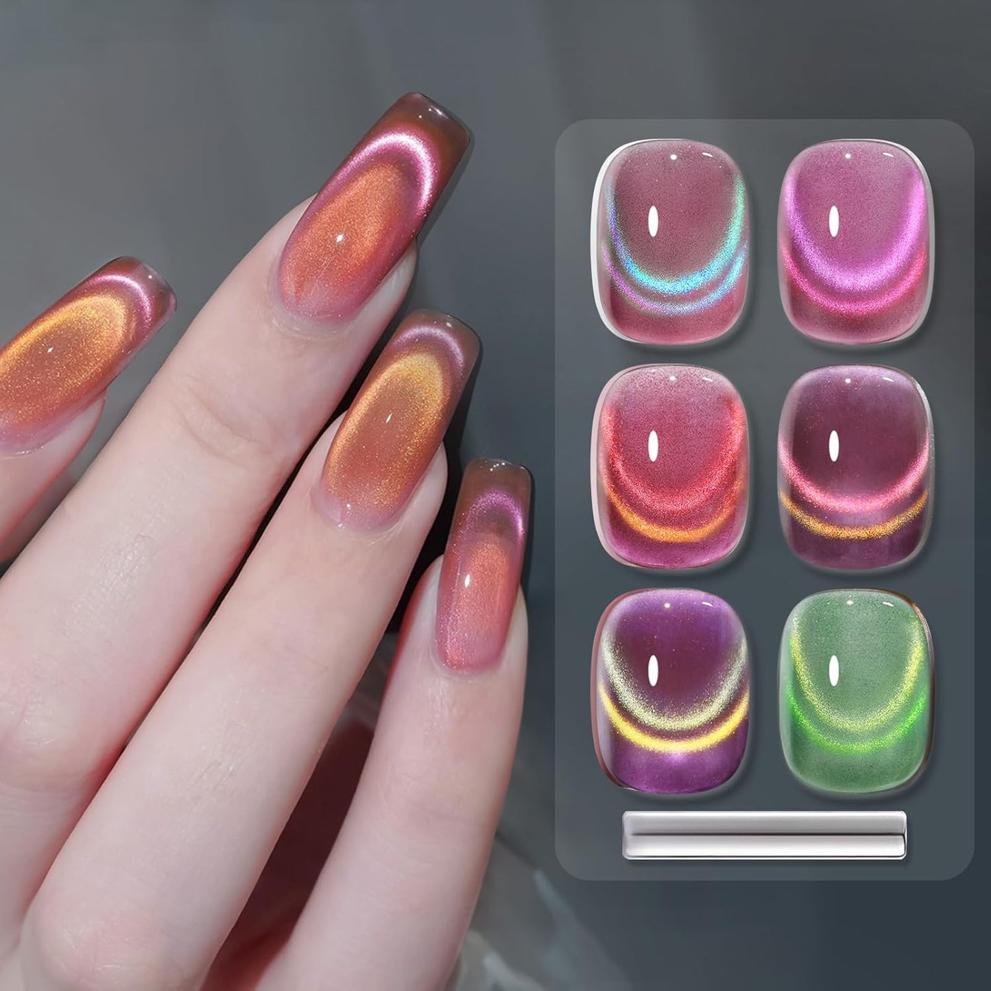 Born Pretty Cat Magnetic Eye Gel Nail Polish Rainbow Aurora Cat Magnetic Gel Polish Pink Green Blue Yellow Glitter Holographic Cat Magnetic Eye Gel Manicure Nail Art DIY, Firefly Aurora Series 6PCS