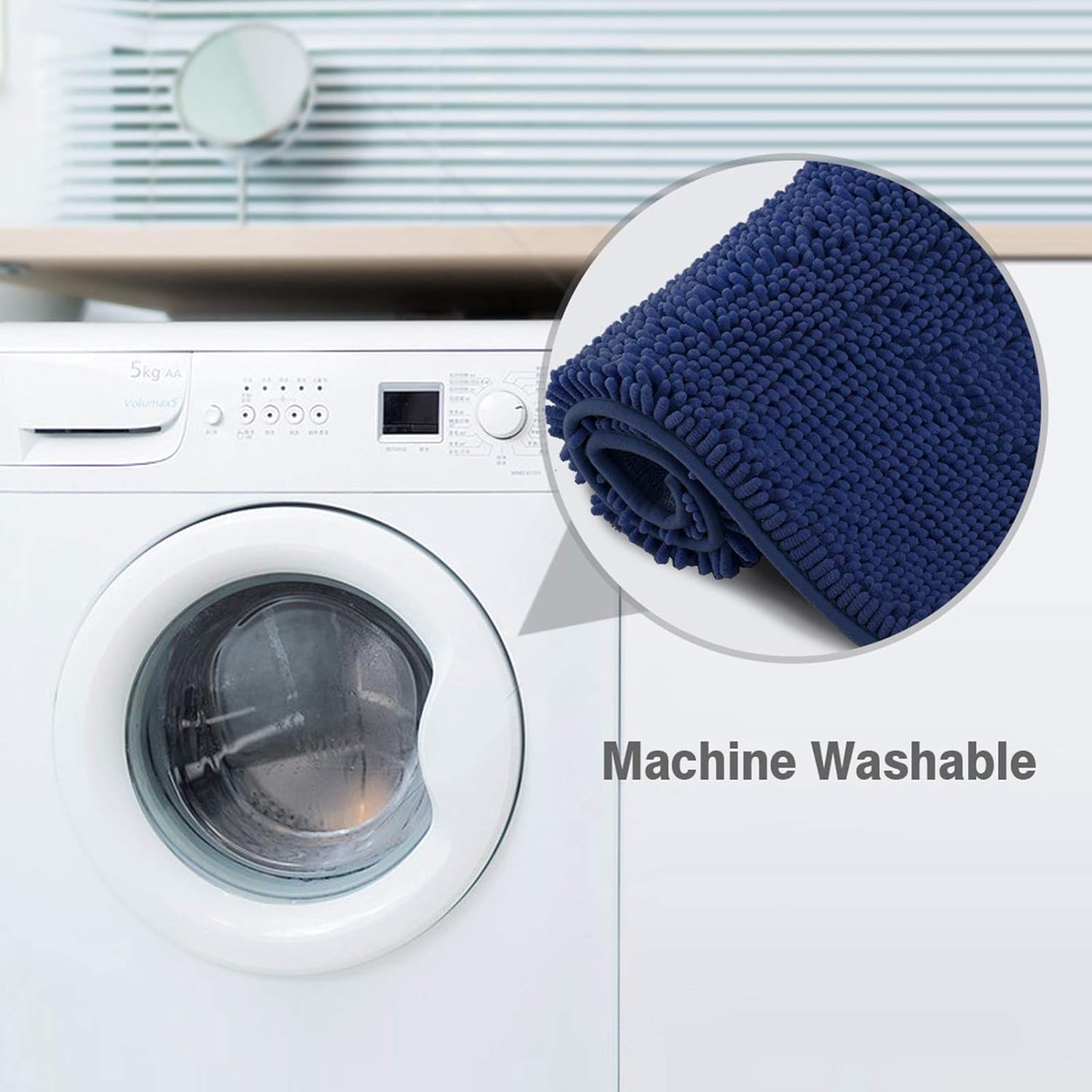 ITSOFT Plush Bathroom Rug 47x21, Absorbent Machine Washable Non Slip Chenille Bath Mats, Quick Dry Bathmat, Bath Rugs for Bath, Shower, Bedroom, or Door Mat, Dark Blue