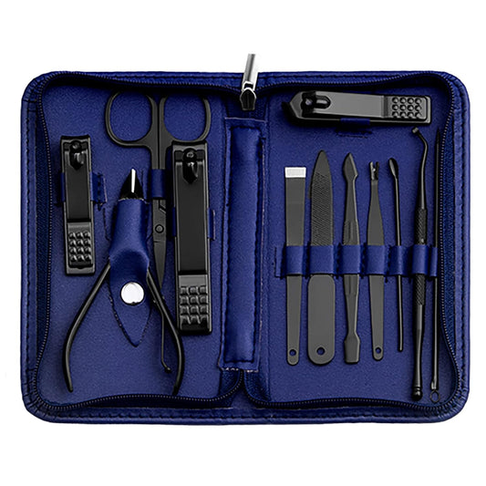 Nail Kit, Manicure Kit, Nail Care Kit For Men, Manicure Pedicure Set, Nail Clippers Toenail Clippers Kit, Professional Manicure Kit Pedicure Kit, Blue Travel Case, Set of 12.