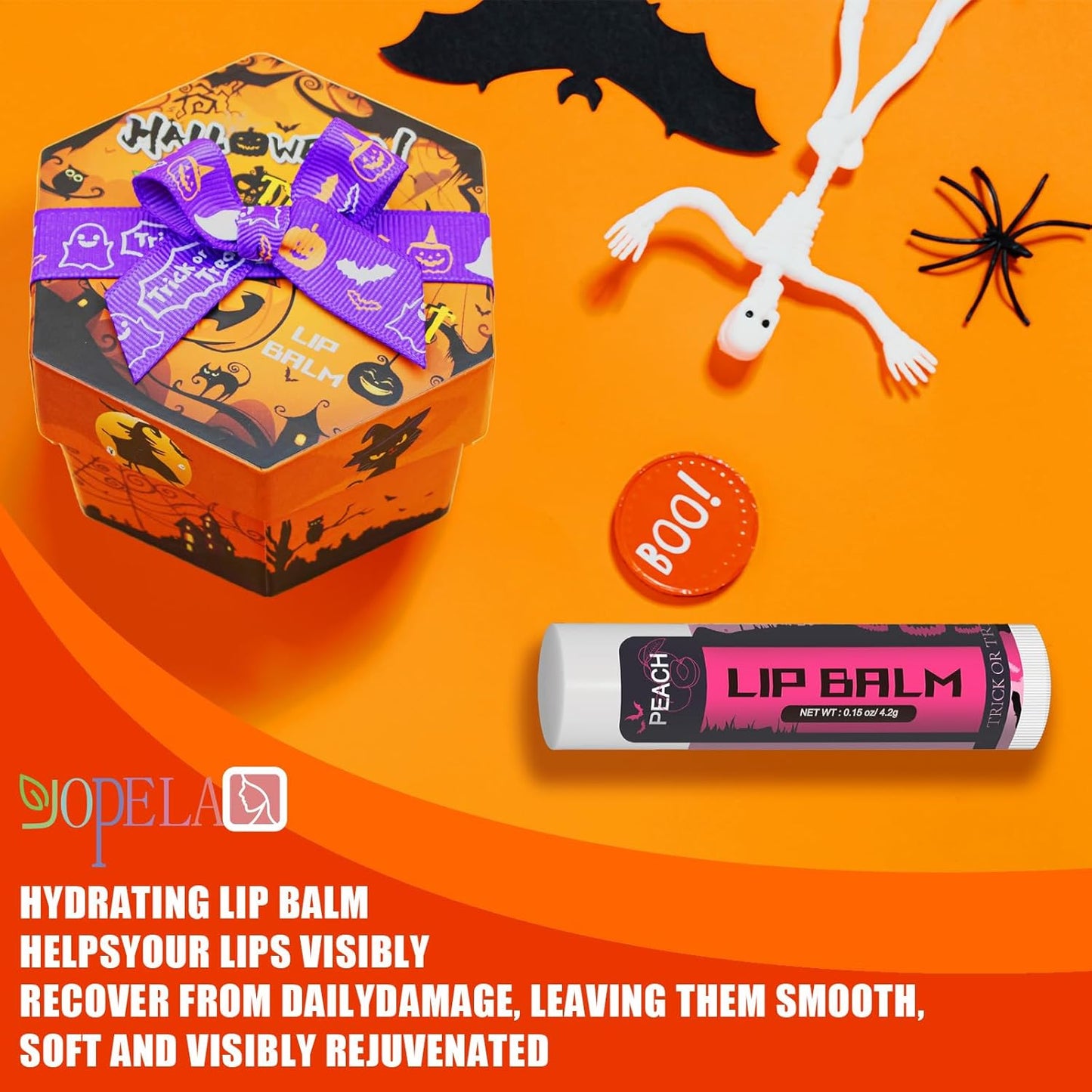 Yopela 19 Pack Halloween Natural Lip Balm Bulk with Vitamin E and Coconut Oil Lip Care Set - Moisturizing, Soothing, and Repairing Dry and Chapped Lips - 18 Flavors - Non-GMO