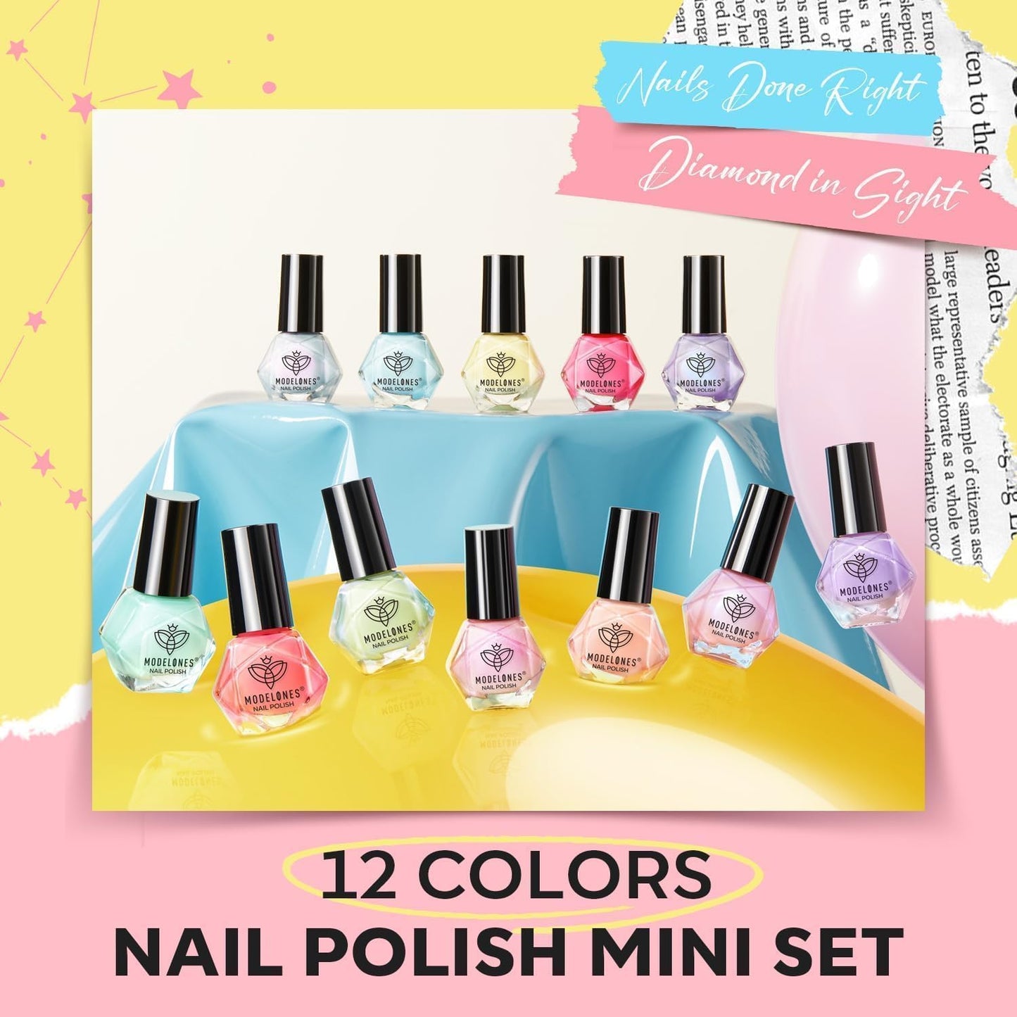 modelones Nail Polish Set, 12 Colors Spring Summer Blue Green Pink Nude Yellow Purple Pastel Quick Dry Mini Starter Kit Long Lasting Art DIY Manicure Set at Home for Women Girls ﻿