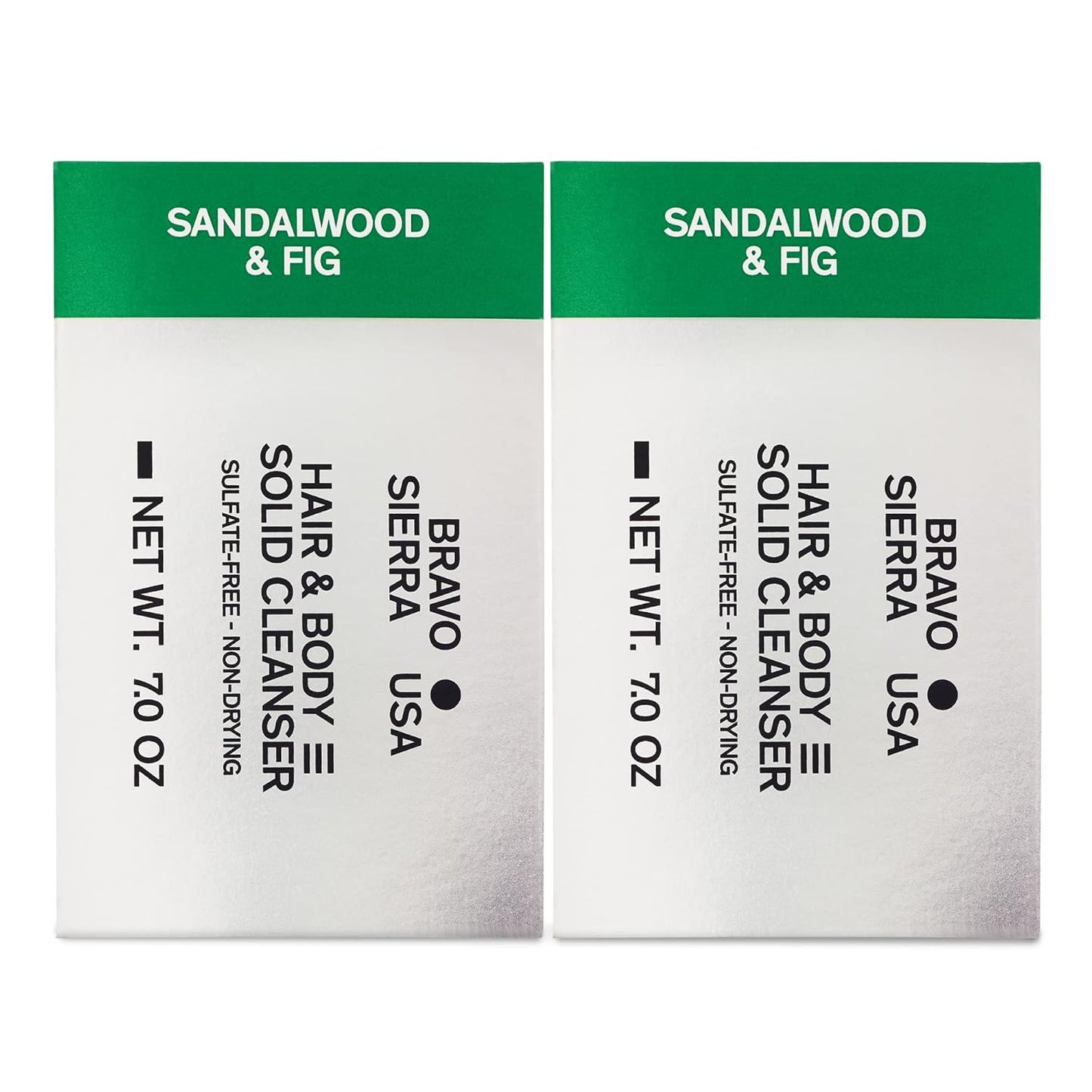 Bravo Sierra Body and Hair Mens Soap Bar, 2-Pack - All-In-One Shampoo & Soap for Face, Hair & Body - Sandalwood & Fig, 7 oz - Coconut, Shea Butter & Oat Flour for Soft Skin & Healthy Hair