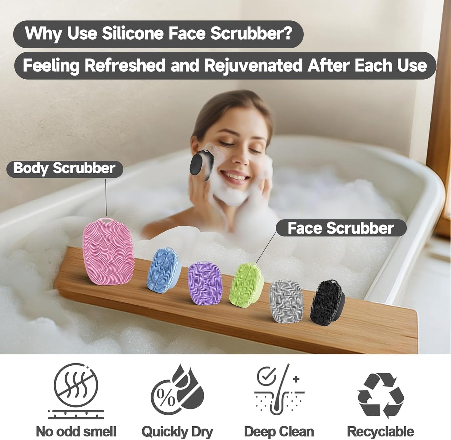 2 PCS Face Scrubber, Soft Silicone Face Exfoliator with Suction Cup for Man and Women Deep Skin Clean, Gentle Facial Cleaning Brush Suitable for All Sensitive Skin (Black)