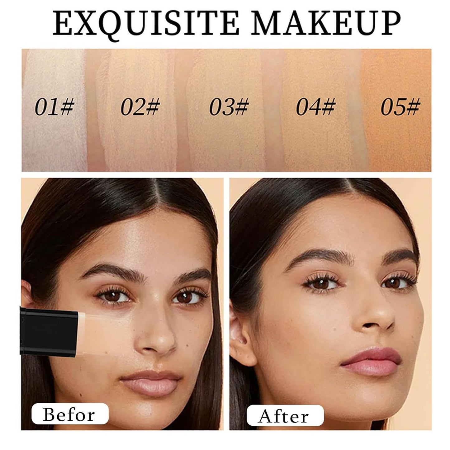 Foundation Stick, 2 in 1 Dual-Ended Long-Lasting Concealer Foundation Stick, Face Contouring foundation with Brush, Full Coverage Matte Finish for Face Makeup(02#NATURAL)