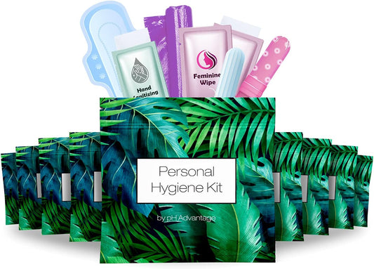 Menstrual Kit All-in-One 10 Pack | Convenience on The Go | Period Kit Pack for Travelling, Tweens & Teenager | Individually Wrapped Feminine Hygiene Product (Green Ferns)