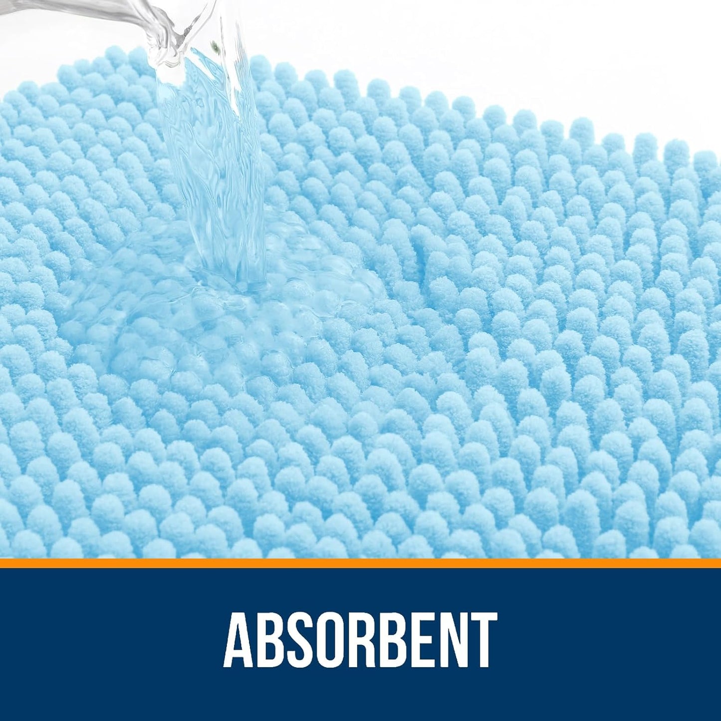 OLANLY Bathroom Rugs 47x17, Extra Soft Absorbent Chenille Bath Rugs, Rubber Backing Quick Dry, Machine Washable Bath Mats for Bathroom Floor, Tub and Shower, Home Decor Accessories, Sky Blue