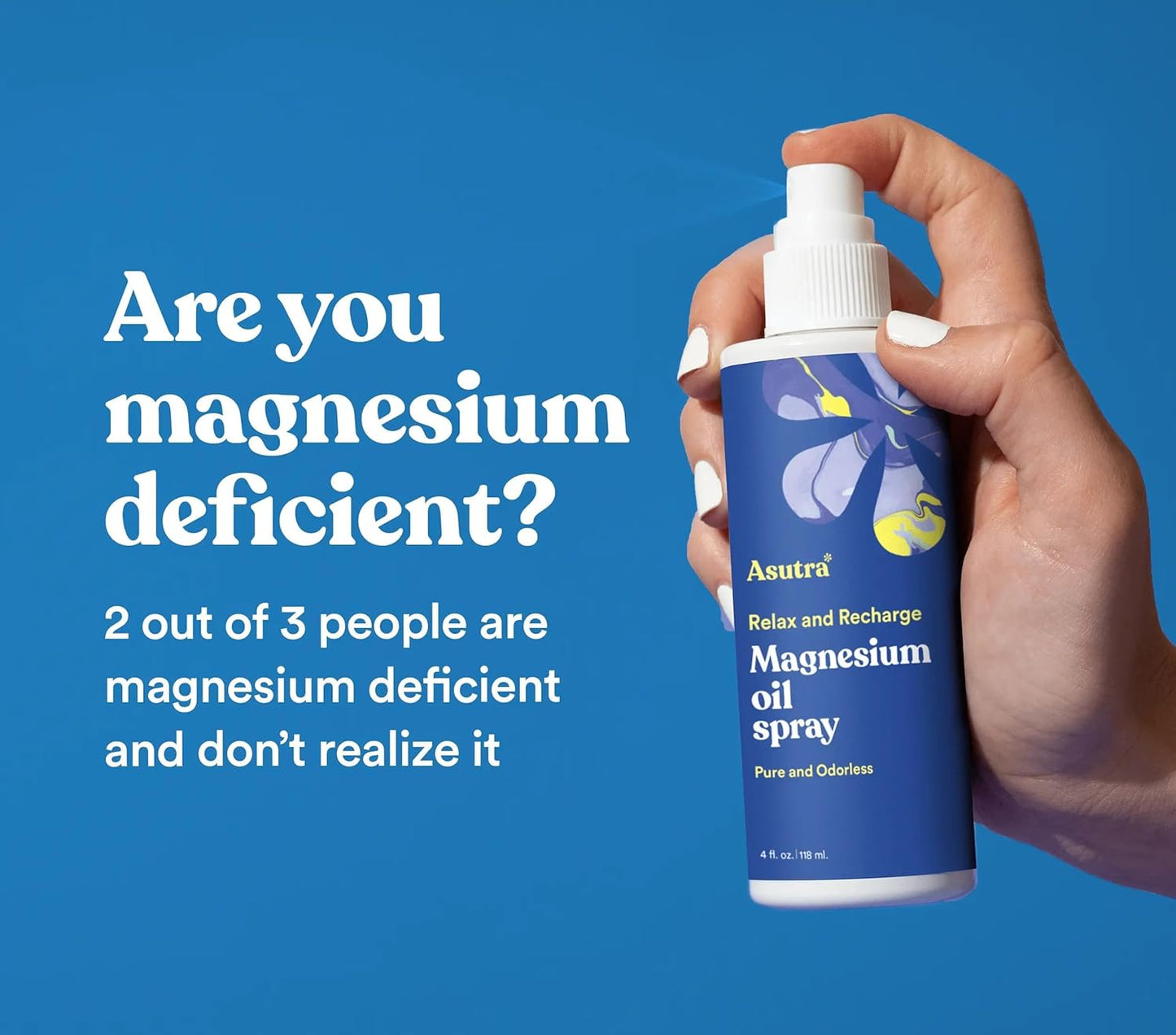 ASUTRA Magnesium Oil Spray, 4 fl oz - Topical Magnesium, Rapid Absorption, Pure, Odorless and Non-Greasy, Magnesium Derived from Zechstein Seabed