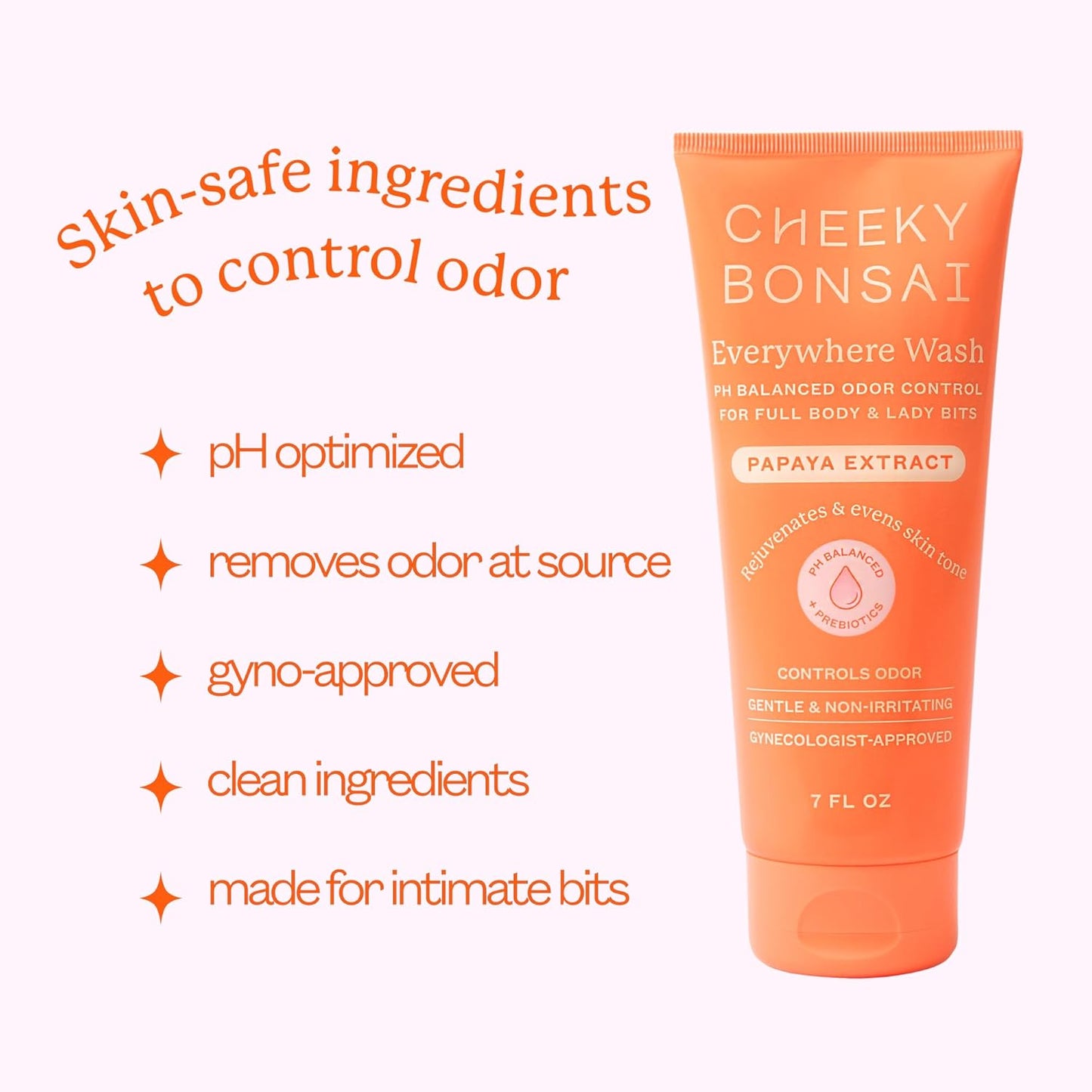 Cheeky Bonsai Feminine Full Body Wash for Women - Removes Odor - pH Balanced - Gentle on Sensitive Skin - No Dyes or Parabens - Hypoallergenic - Gynecologist Approved - 7 oz