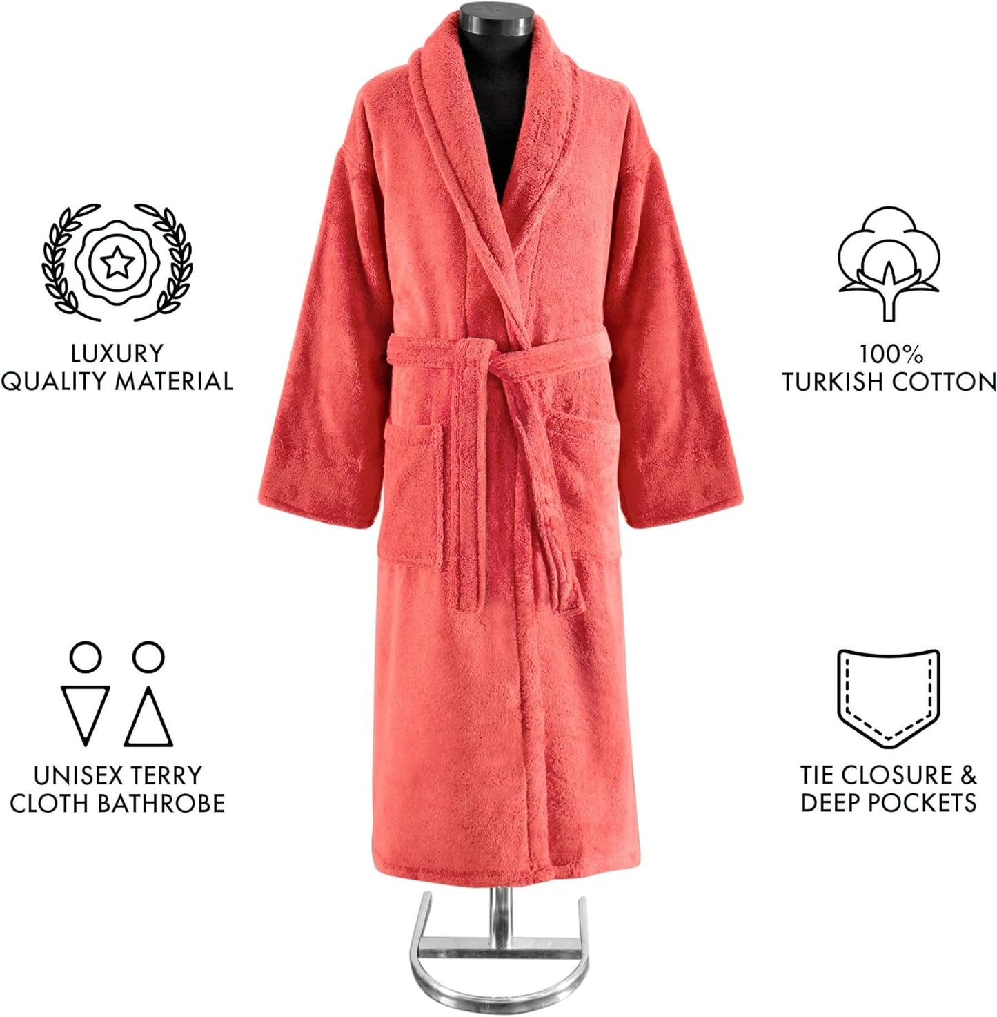 Classic Turkish Towels CTT Premium 100% Turkish Cotton Terry Cloth Bath Robe for Women & Men, Soft & Plush Long Unisex Robe