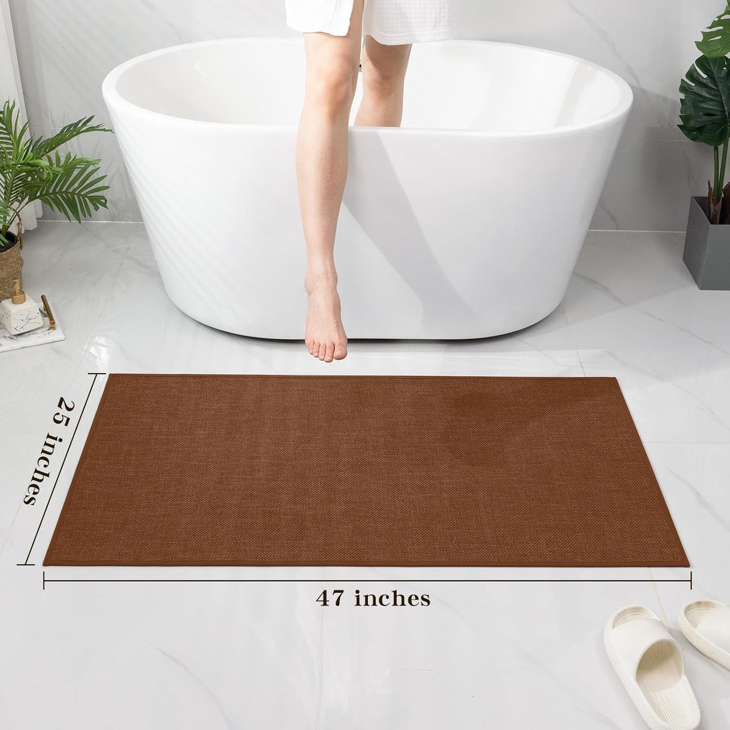 chakme Bathroom Rugs Mat 47x24, Ultra Thin Non Slip Bath Rug Large Quick Dry Absorbent Bath Mat for Bathroom, (Rust, 47"x24")