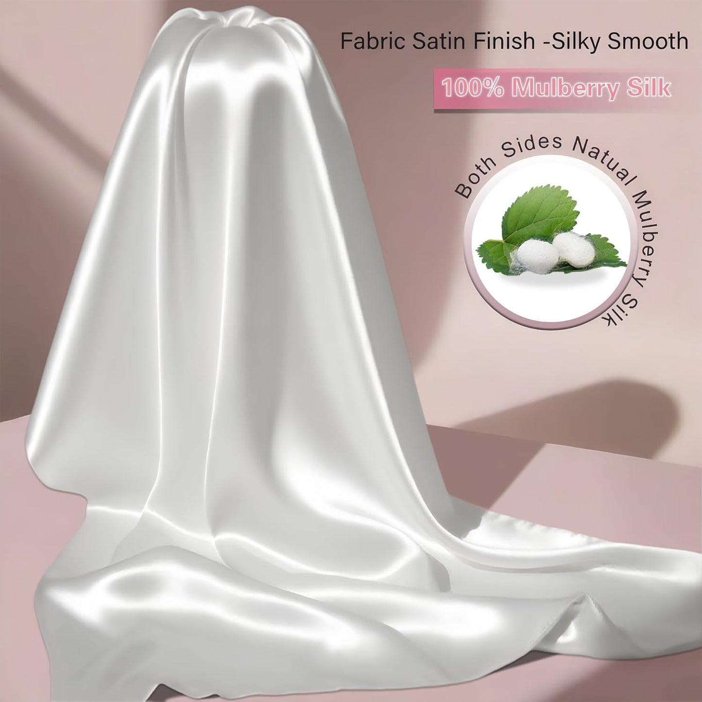 Mulberry Silk Pillow Cases with Zipper, Ultra Smooth Breathable Cooling Pillow Cases for Hot Sleepers, Silk Satin Pillowcase for Hair and Skin, Gifts for Women (Cream White, Standard Size, 1 Pack)