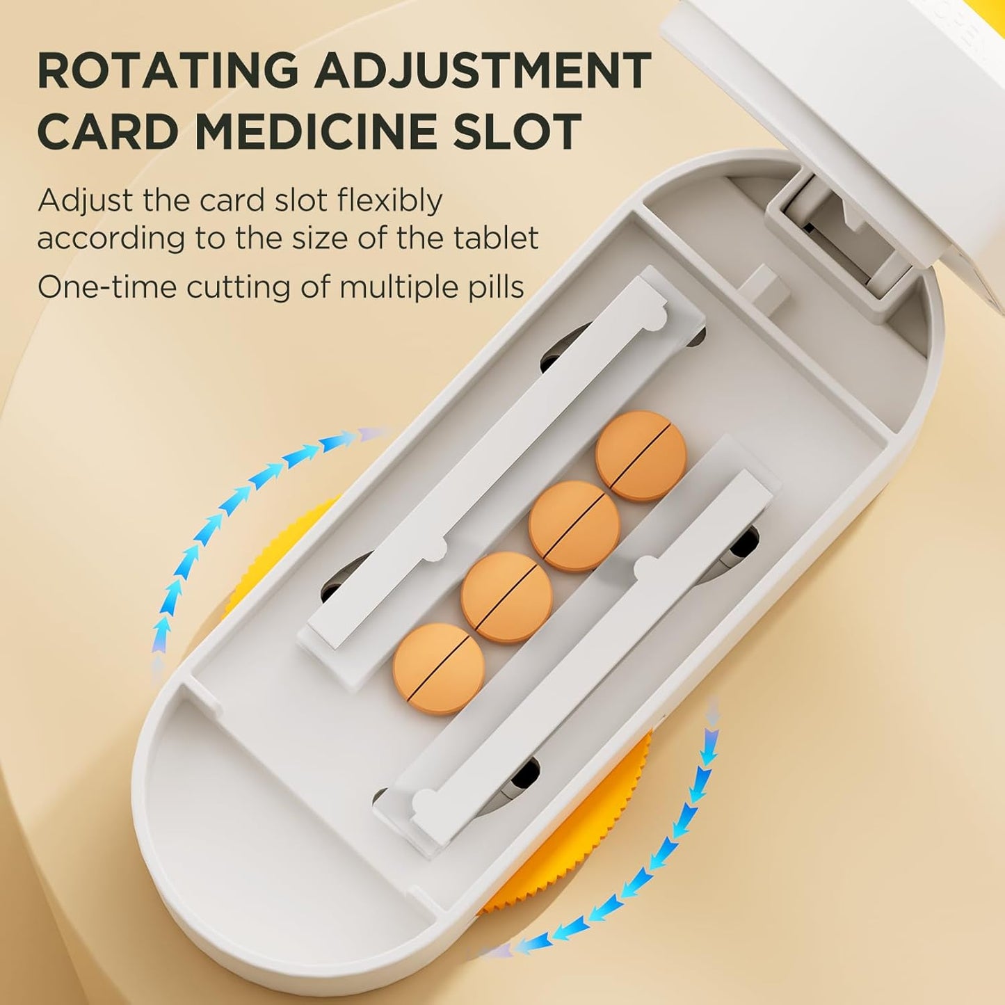 Pill Cutter Splitter for Small & Tiny Pills, Adjustable, Sharp Blade with Safety Guard (Orange)