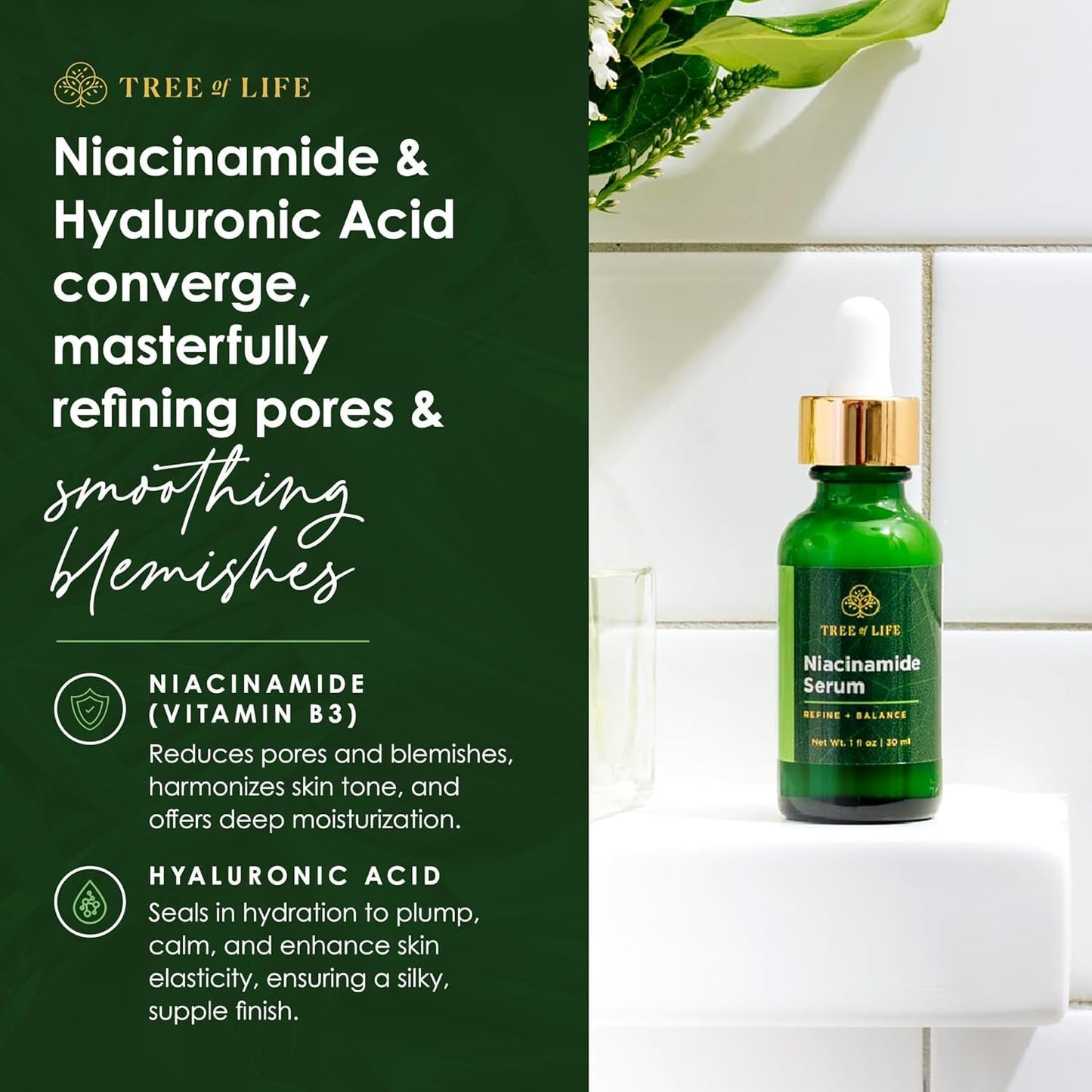 Tree of Life Beauty Niacinamide Vitamin B3 Serum, Hydrating Face Oil for Dark and Age Spots, Tightens Pores, Facial Serums for Sensitive Skin Care with Hyaluronic Acid and Vitamin E, 2 Fl Oz