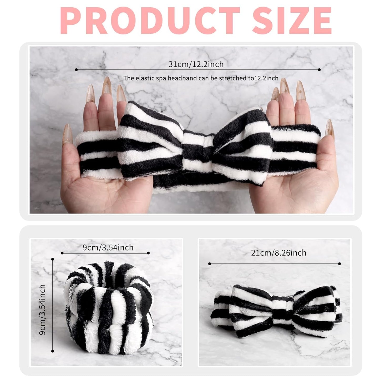 WSYUB Makeup Headband Set, Spa & Wristband, Face Washing Headband for Women & Girls, Black & White
