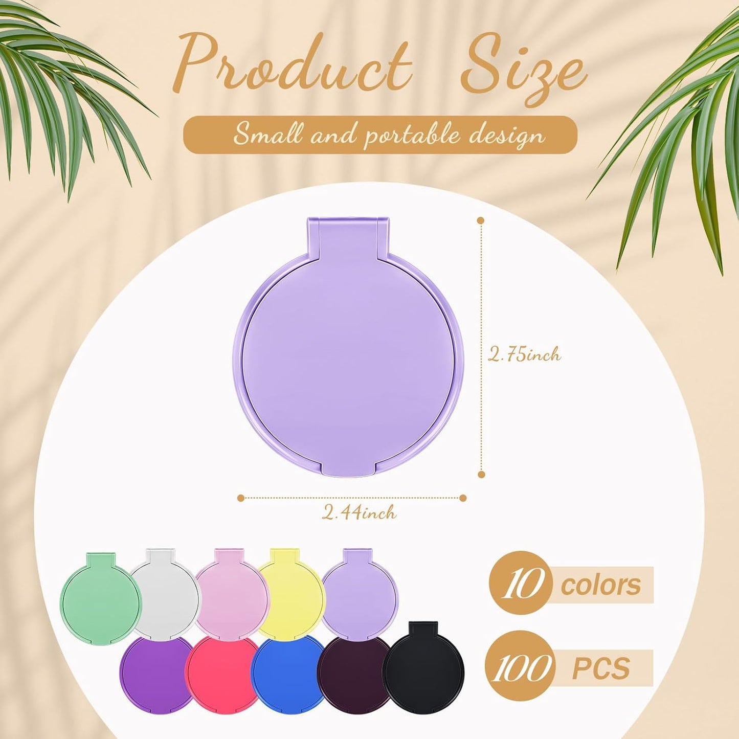 Juexica 100 Pcs Compact Mirror Bulk for Women Mini Folding Mirror Portable Pocket Makeup Round Small Vintage Travel for Cosmetic Purse Bag Gifts Mom Daily Use (Classic Colors)