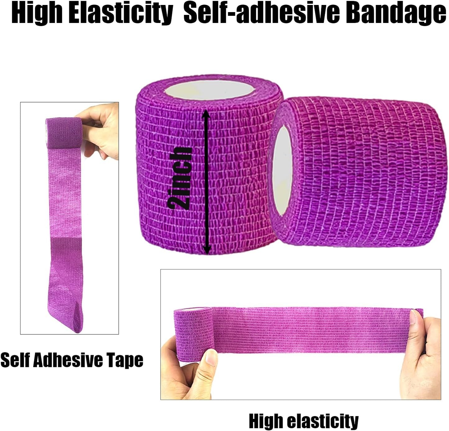 Hysiwen 6 Pack 2" x 5 Yards Self Adhesive Bandage Breathable Cohesive Wrap Self Adherent Vet Tape Self Stick Bandage Wrap for Sports, Athletic, Wrist, Ankle(Purple)
