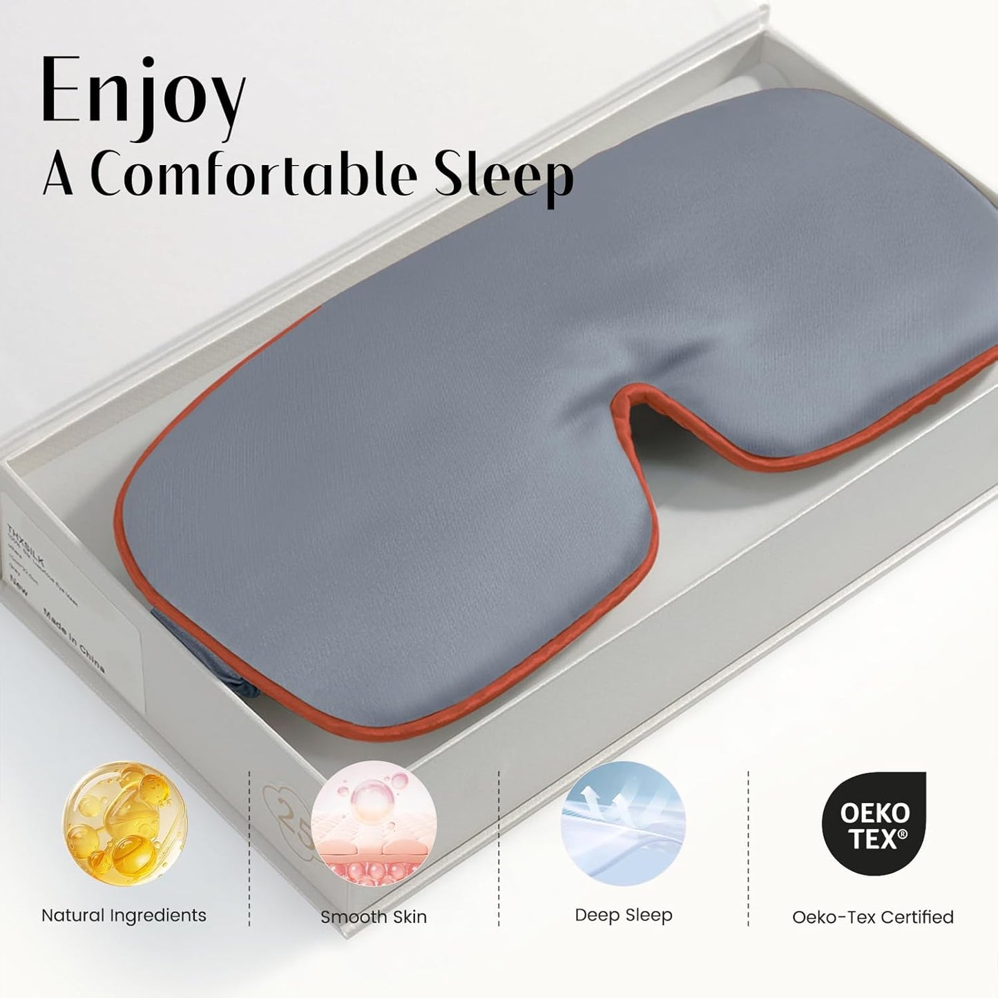 THXSILK 100% Mulberry Silk Sleep Mask, 6A Grade 25 Momme Eye Mask for Sleeping, Color-Blocking Blindfold, Soft Silk Eye Cover for Women, Men, Travel, Nap, Airplane(4×9inches, Foggy Blue)