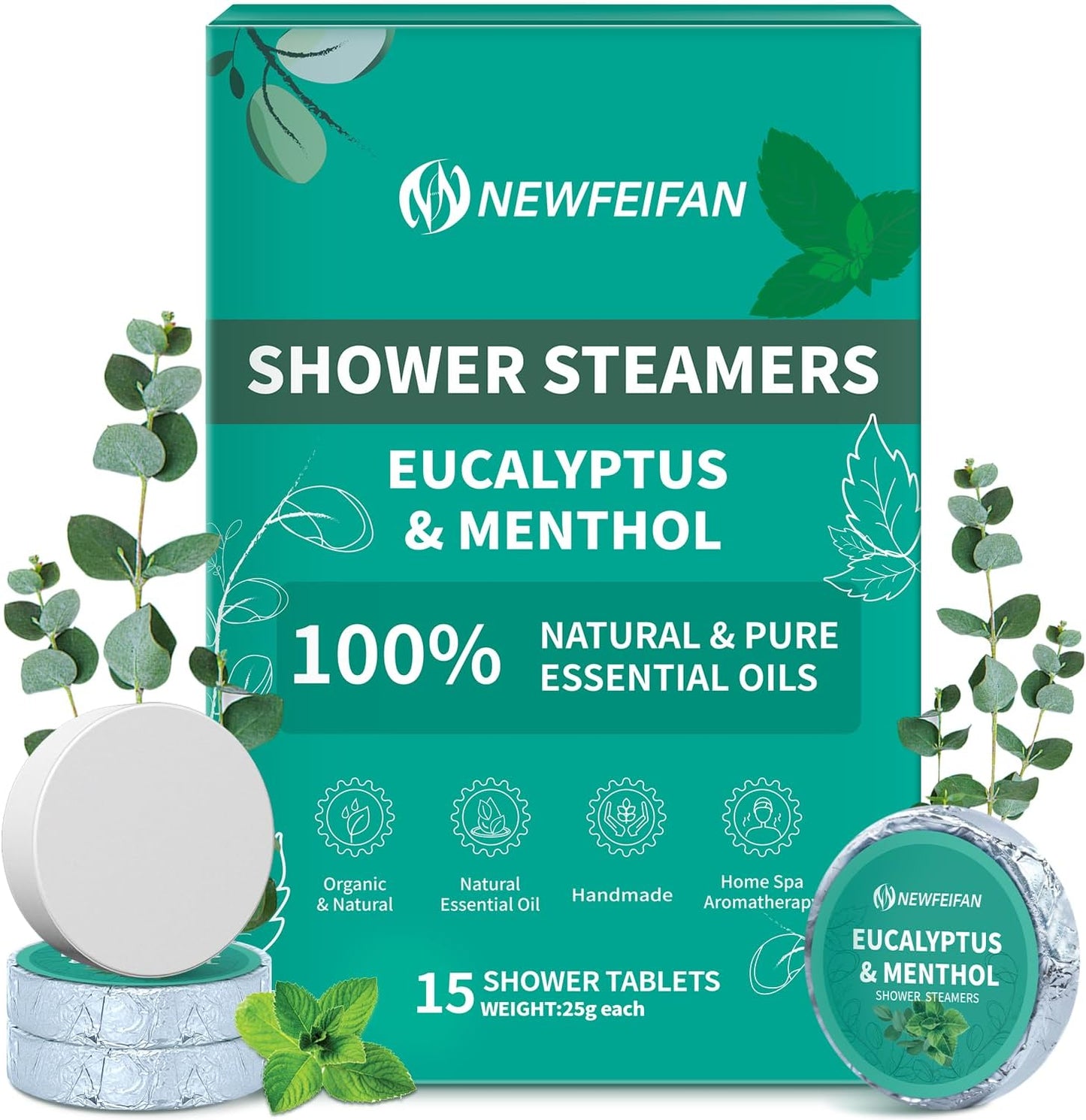 Shower Steamers Aromatherapy 15 Pack Christmas Stocking Stuffers for Teen Girls Women Men Organic Eucalyptus & Menthol Essential Oil, Spa Relaxing White Elephant Gifts, Travel Essentials Aromatherapy