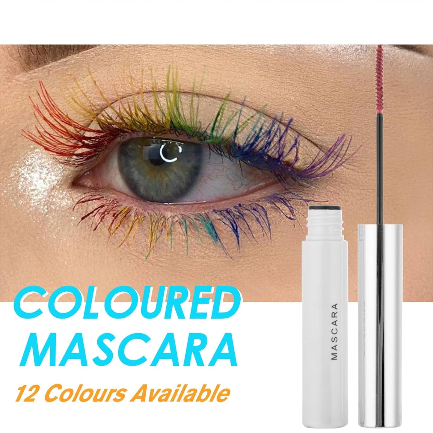 Waterproof Mascara for Eyes White Black Brown Purple Long-lasting colored Mascara Eye Makeup Fast-Dry (White, 0.17 Fl Oz)
