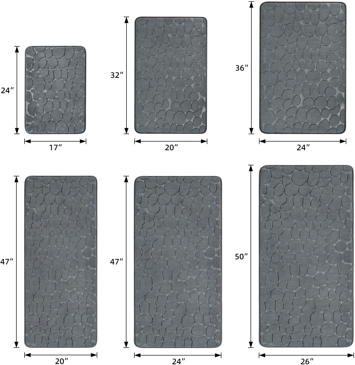 YIHOUSE Memory Foam Runner Rug, Cobblestone Bathroom Runner Rugs Super Water Absorbent Bath Mats for Bathroom Machine Washable Bath Rugs Runner for Hallway Bedroom Laundry Room(20 x 47,Dark Gray)