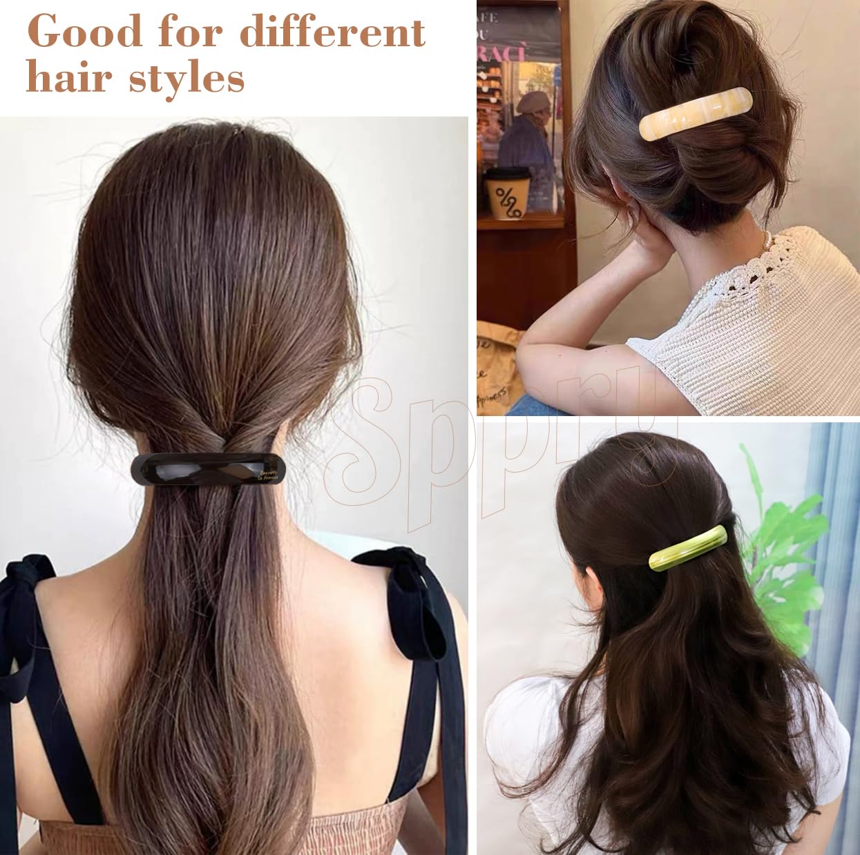 French Large Arc-shaped Adjustable Hair Clip Barrette for Women, Automatic Clasp (Mint Green)