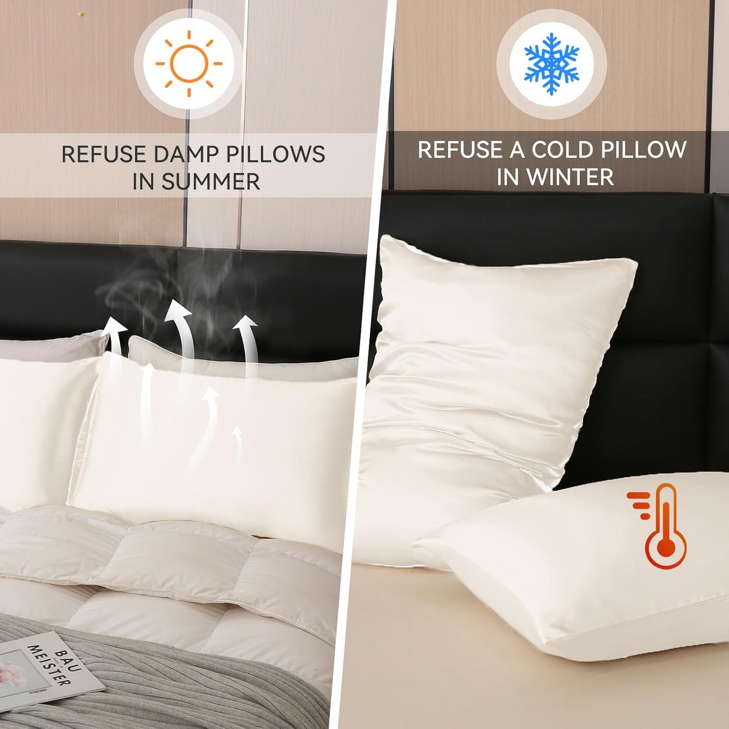 Tyfitb Satin Pillowcase Set for Hair & Skin Care – Cooling, Hypoallergenic, Anti-Frizz, Wrinkle-Free – Soft, Luxurious Pillowcases with Envelope Closure – 2-Pack, Standard Size 20x26, Gift-Ready