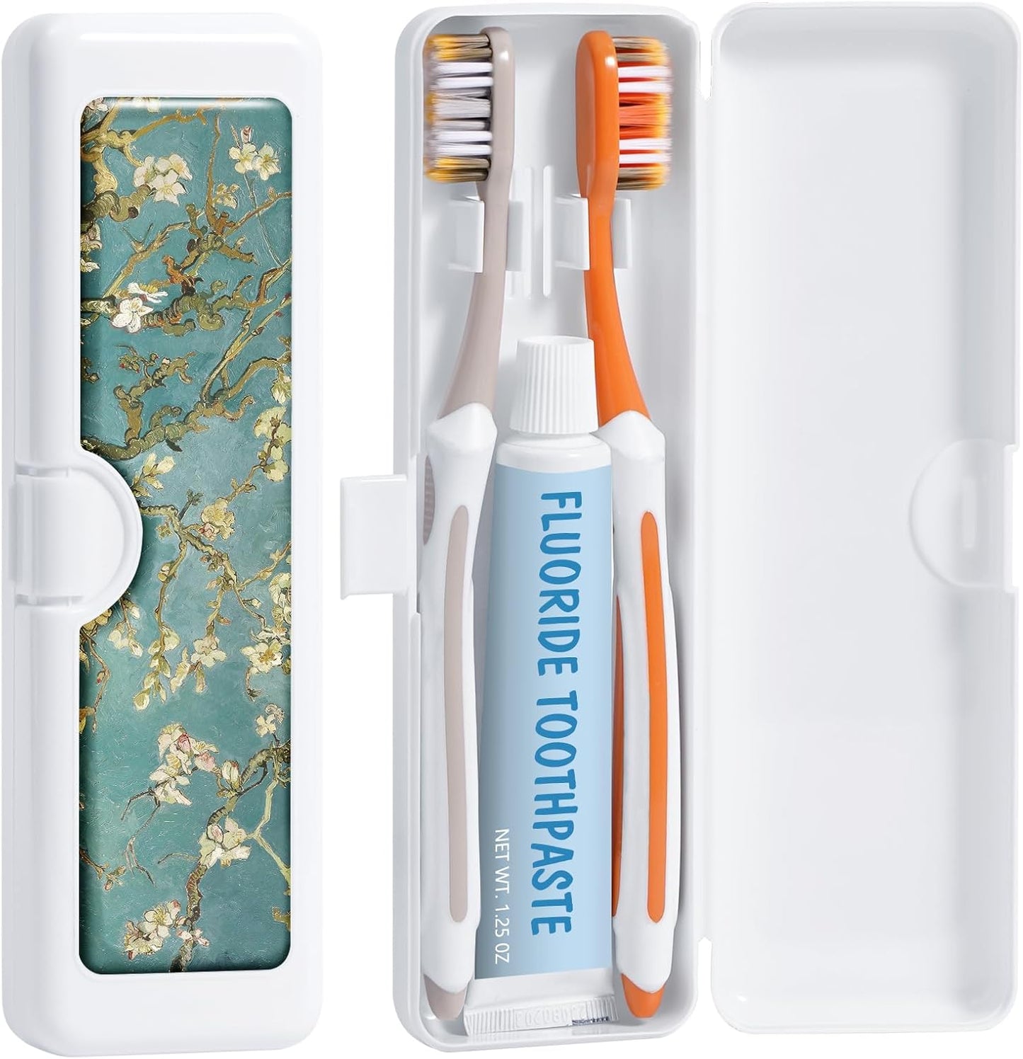 Toothbrush Travel Case - Colorful Pattern, Holder and Covers for Toothbrushes, Includes Tongue Scraper Case