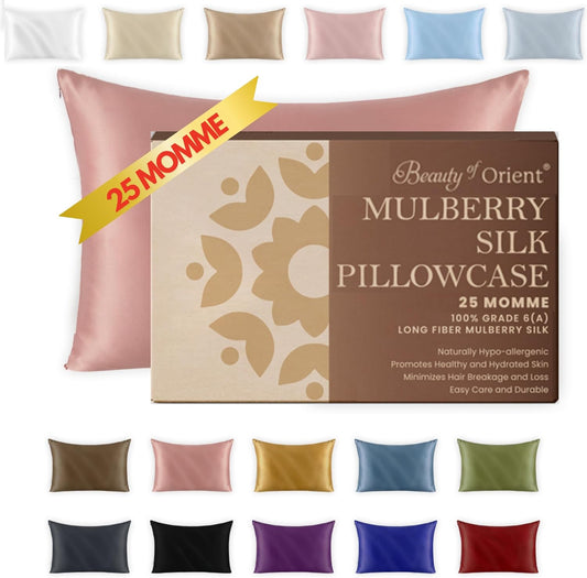 25 Momme Premium Mulberry Silk Pillowcase for Hair and Skin | Handcrafted Hypoallergenic & Anti-Acne Silk Pillow Cases with Zipper | Queen - 20" x 30", Ballerina