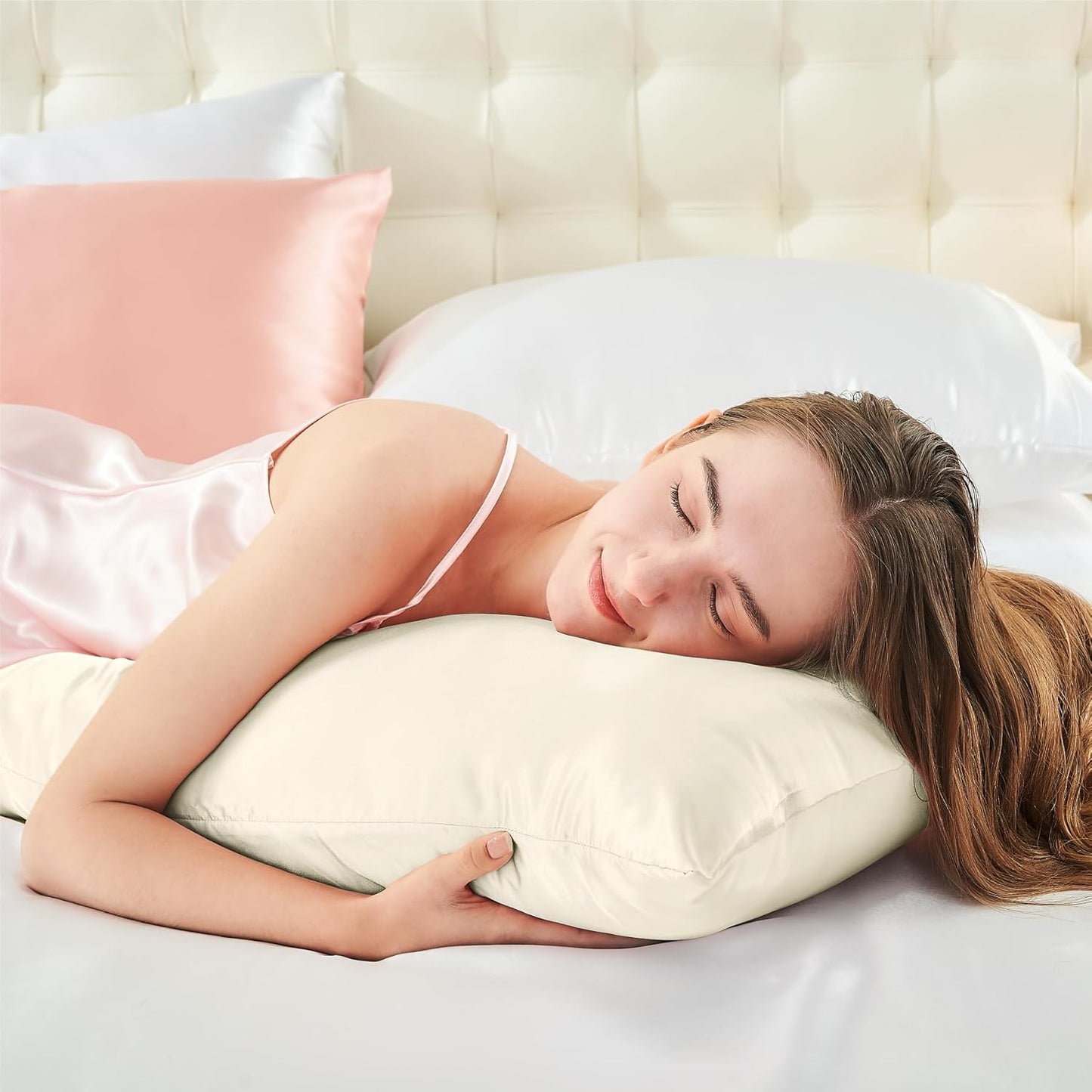 BEDELITE Satin Body Pillow Cover, Super Soft and Cooling Body Pillow Pillowcase for Hair and Skin, Breathable Silky Full Long Pillowcase Cover(20"x54", Beige)