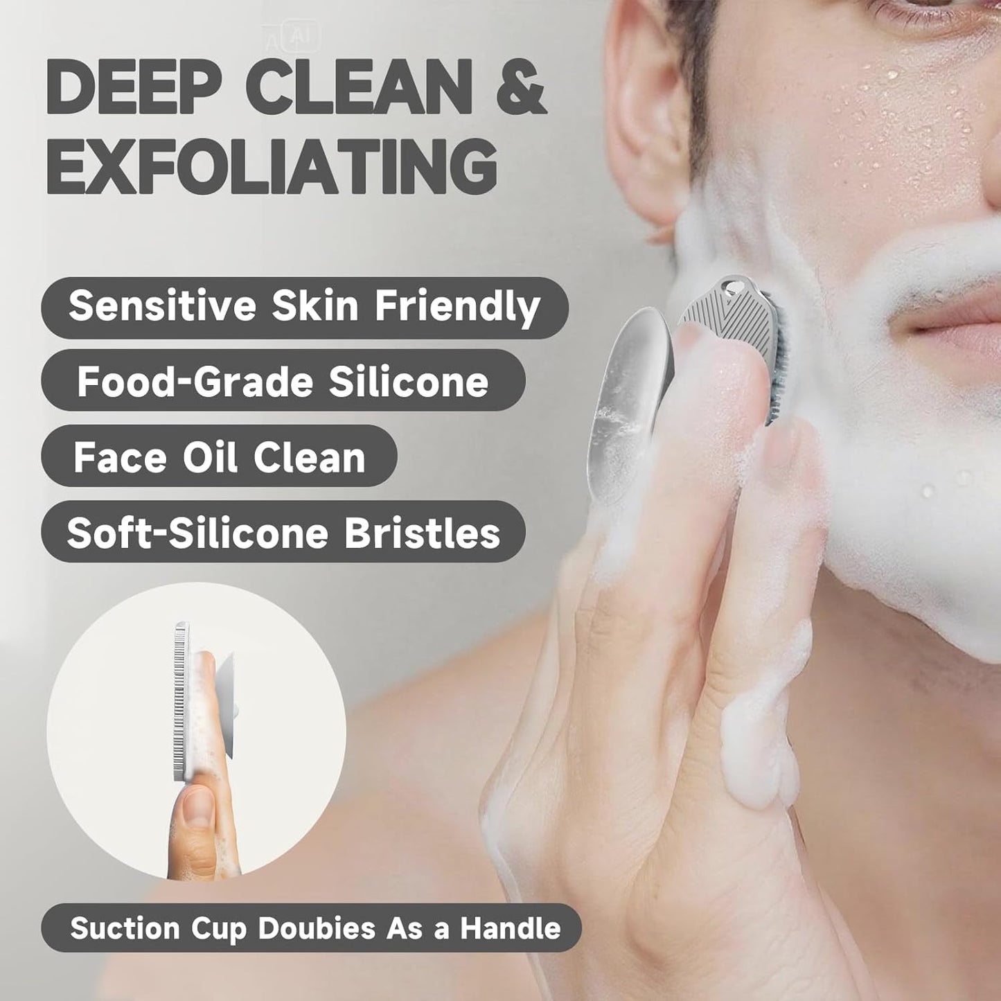 2 PCS Face Scrubber, Soft Silicone Face Exfoliator with Suction Cup for Man and Women Deep Skin Clean, Gentle Facial Cleaning Brush Suitable for All Sensitive Skin(Gray)