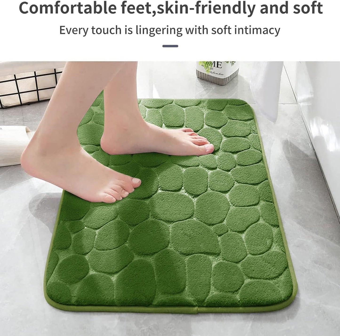 YIHOUSE Memory Foam Bath Mat Cobblestone Bathroom Rugs Super Water Absorbent Bath Mats for Bathroom Machine Washable Bath Rugs(20 x 32,Green)
