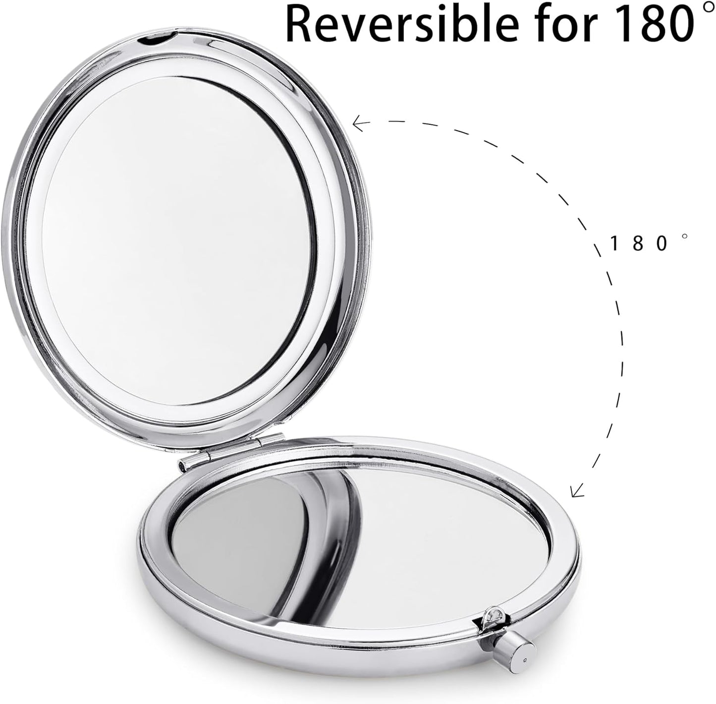 Compact Mirror, Pocket Travel Makeup Mirror for Purse, Metal Round Shell, 2-Sided 1X/2X Magnifying, Portable, Folding, Handheld, Silver, 18 Pack