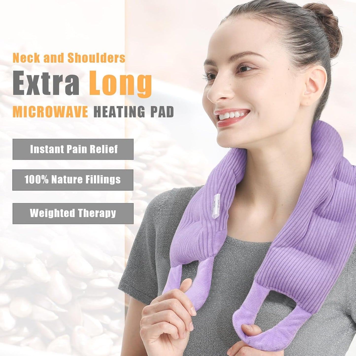 UNCN Long Heating pad for Neck and Shoulders Back 33 * 5.9" microwavable Large Moist Heat Pack Warm hot Compress Neck wrap Weighted Bag Massage Reusable Herbal Nature Calming Portable