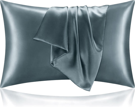 BEDELITE Satin Pillowcase for Hair and Skin, Super Soft and Cooling Similar to Silk Pillow Cases 2 Pack with Envelope Closure, Gift for Women Men(20"x36" King Size, Space Grey)