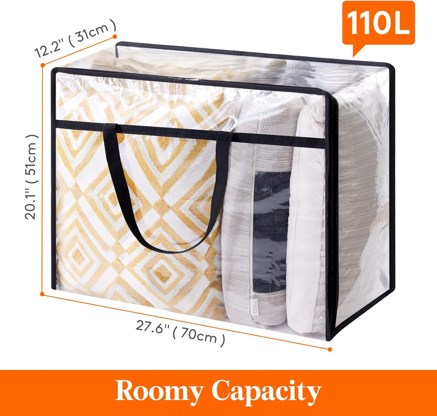 Lifewit 110L Large Clear Clothes Storage Bags, 2 Pack Plastic Vinyl Foldable Moving Bags with Zipper, Closet Organizers and Storage Containers for Blanket, Bedding, Duvet, Pillow, Comforter