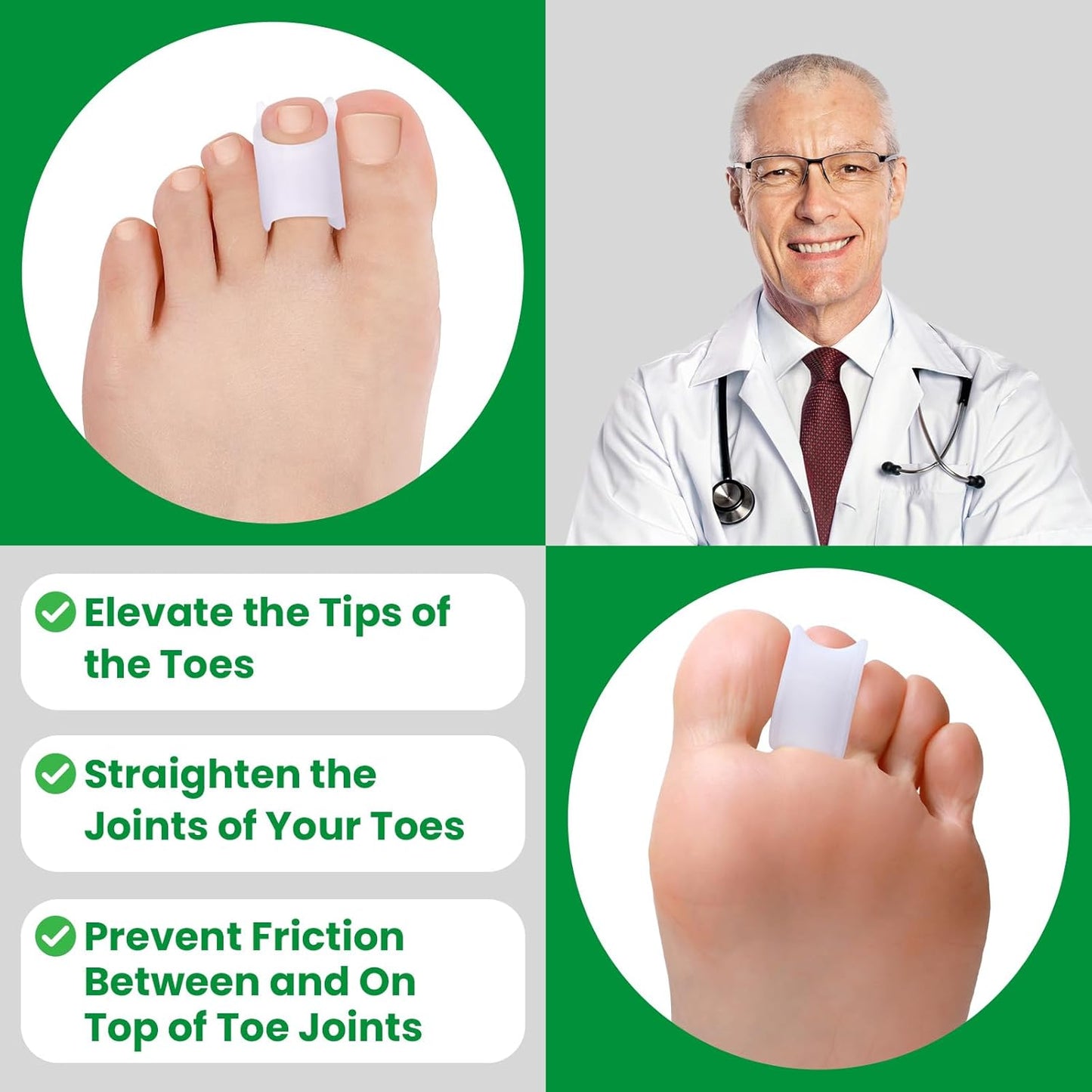 Bukihome Hammertoe Corrector - 6 Pack Toe Splints - Soft Gel Toe Straighteners - Realign Bent, Curled, Crooked, Claw, Hammer Toes - Toe Corrector for Men and Women, 3 Different Sizes (White)