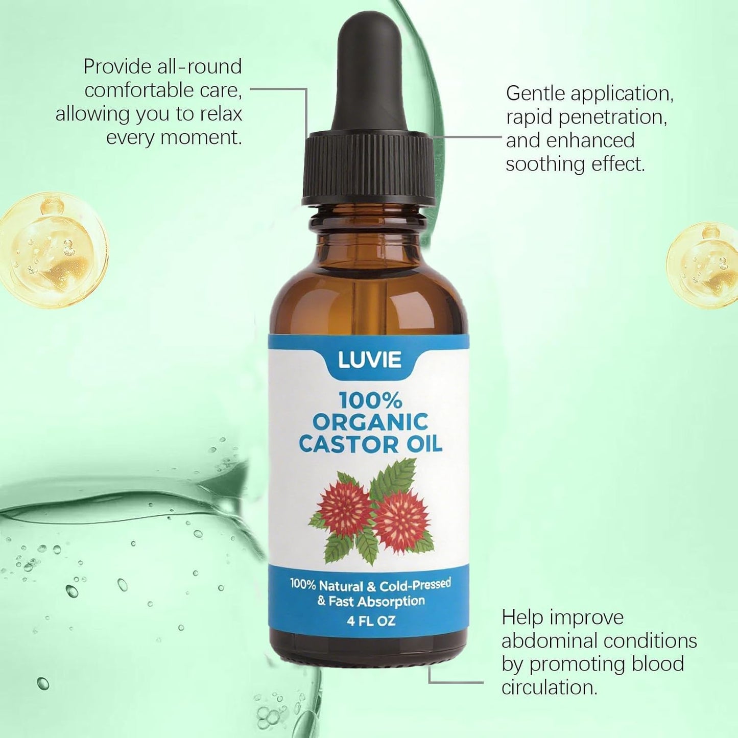 Luvie Castor Oil ， Organic Cotton Castor Oil GetLuvie for Liver Support, Digestion Aid, Muscle Relaxation Comfortable 1pcs