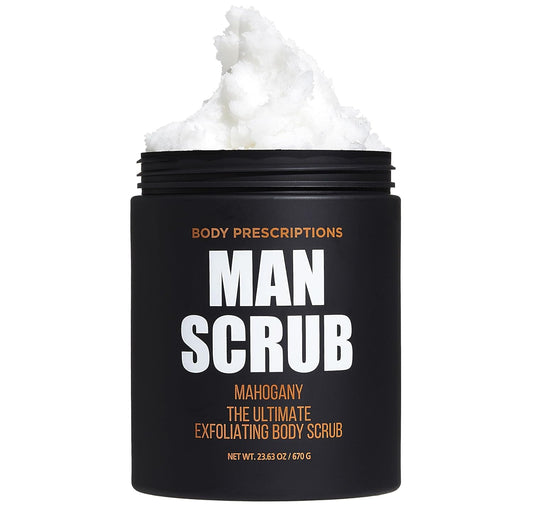 Body Prescriptions Men’s Exfoliating Body Scrub – Ultimate Skin Cleansing Wash in Jar with Twist-Top Lid, For All Skin Types, 21 Ounce (Pack of 1), Mahogany