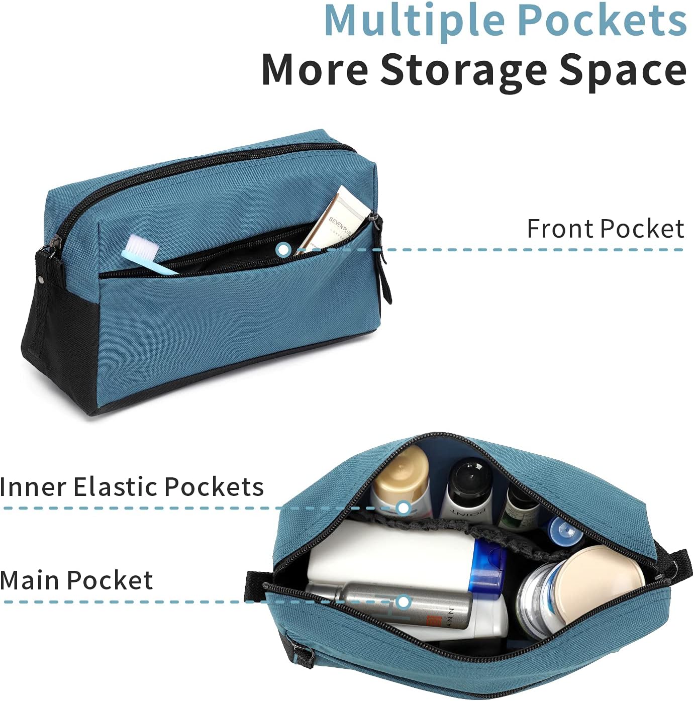 BuyAgain Toiletry Bag, Toiletry Travel Bathroom Bag Waterproof Cosmetic Make up Pouch Dopp Kit For Men or Women, Silver Blue