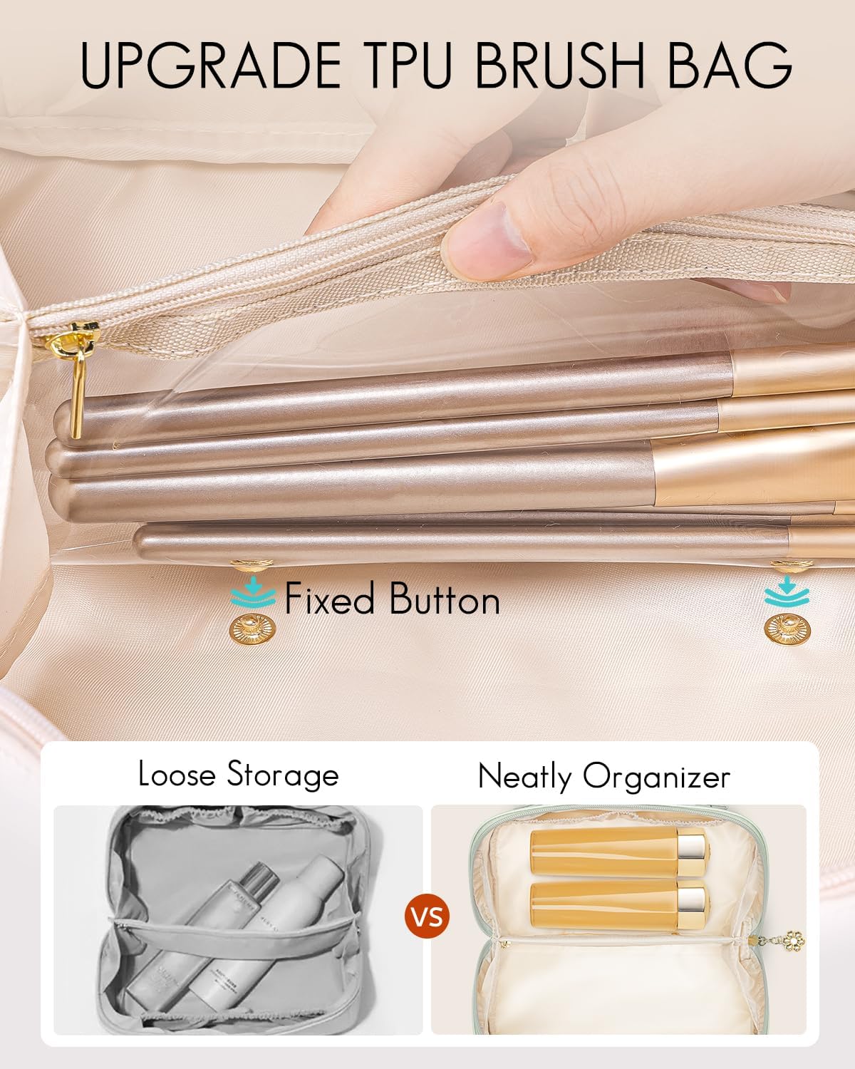 Vlando Makeup Bag,Large Capacity Toiletry Bag for Women Waterproof Portable Make up Pouch PU Leather Open Flat Cosmetic Bag(Mint Green)