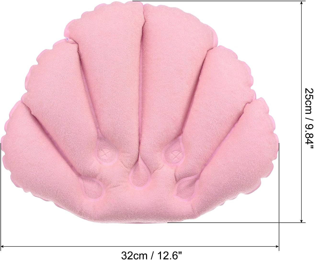 PATIKIL Inflatable Bath Pillow with Suction Cups, 2 Pack Terry Cloth Covered Shell Shape Bathtub Spa Pillow Neck Support for Bathtub Hot Tub, Pink