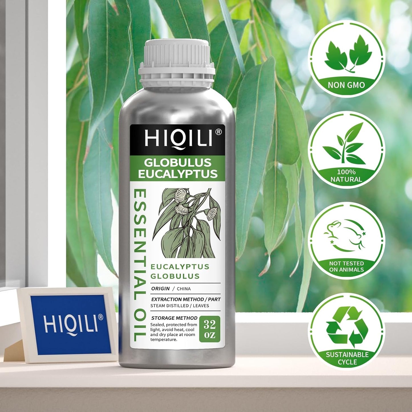 HIQILI Eucalyptus Essential Oil for Spray, Diffuser & Skin, 100% Pure Undiluted - 32 Fl Oz