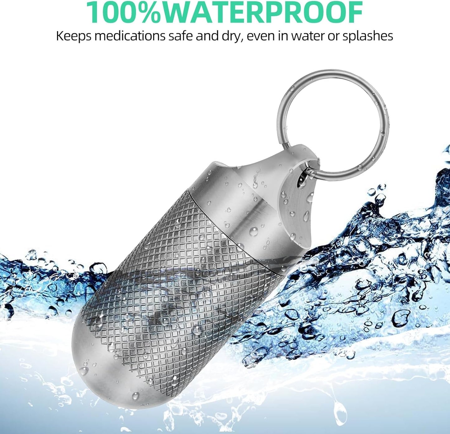 Titanium Keychain Pill Holder Waterproof Lightweight Portable Pocket Mini Pill Case for Emergency Medicine Travel Fits Daily Purse Wallet Small Pill Box Containers (Large)