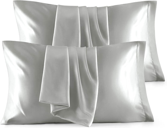 Bedsure Satin Pillowcase for Hair and Skin Queen - Silver Grey Silky Pillowcase 20x30 Inches - Set of 4 with Envelope Closure, Similar to Silk Pillow Cases, Gifts for Women Men