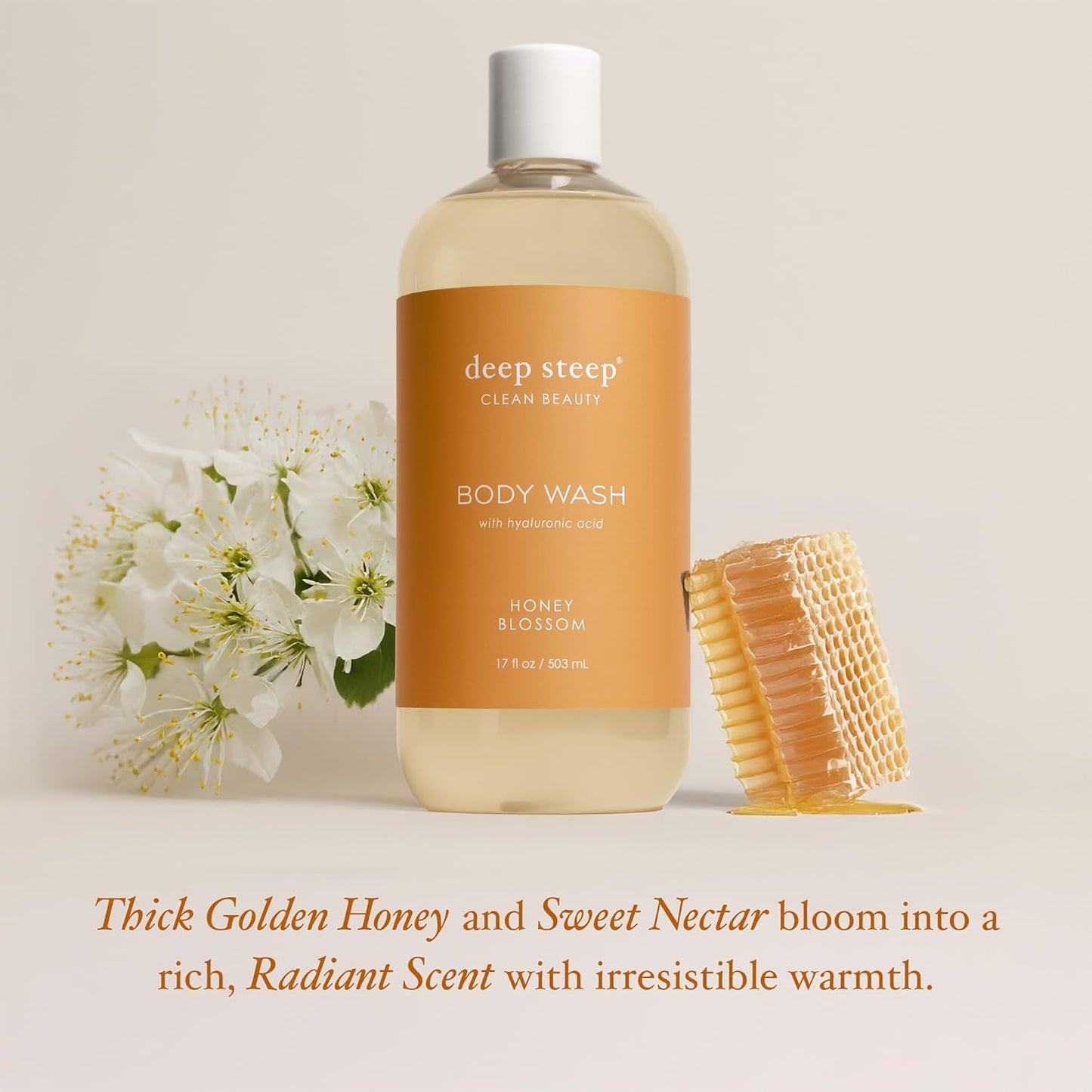 Deep Steep Body Wash, Honey Blossom, 17 oz – Hydrating Shower Gel with Hyaluronic Acid, Shea Butter, Aloe Vera & Argan Oil – Vegan, Clean Beauty, Clean & Refreshed Skin