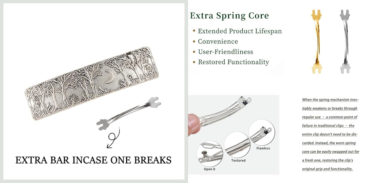 Amaxer Viking Gold Silver Barrettes for Women Girls Celtic Hair Clips for Thick Thin Hair Vintage French Hair Clips Hair Styling Accessories (Silver-Forest)