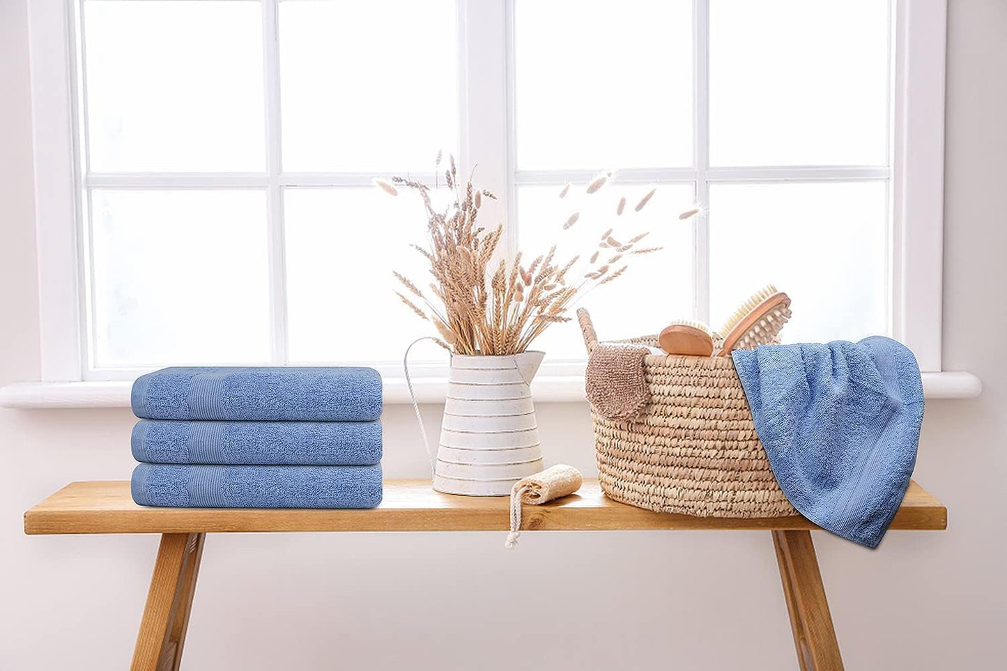 Premium Hand Towels Pack of 6 (16" x 30”) 100% Combed Ring Spun Cotton | Highly Absorbent Hand Towels Set | Ultra Soft for Home, Gym & Spa (Sky/Navy)