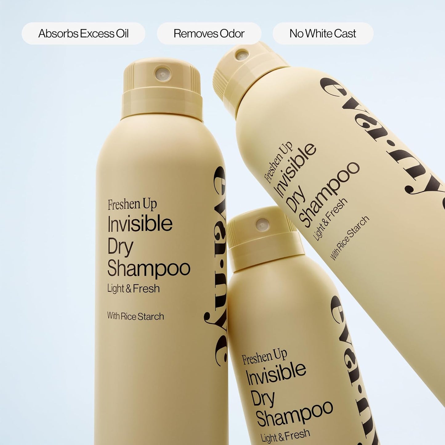 Eva NYC Invisible Dry Shampoo Spray - Oil-Absorbing, Removes Odor & No White Cast - Freshen Up Dry Shampoo For Women - For Light, Dark + Oily Hair - Light + Fresh Scent - 5.3 oz