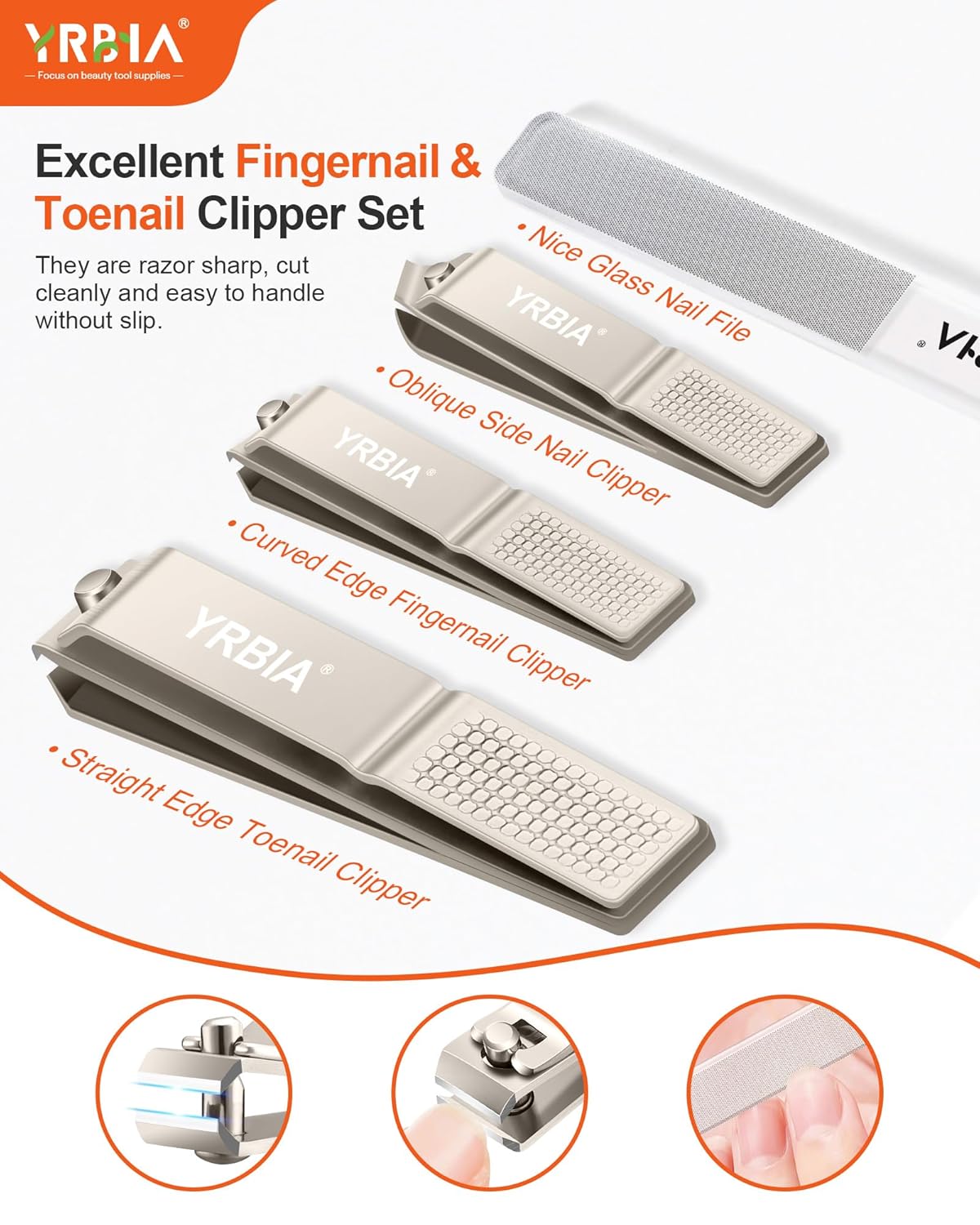 Nail Clippers with Glass Nail File, 4 Piece Ultra Sharp Nail Clipper Set, Professional Fingernail & Toenail Clippers Nail Cutter for Men and Women (Champagne)