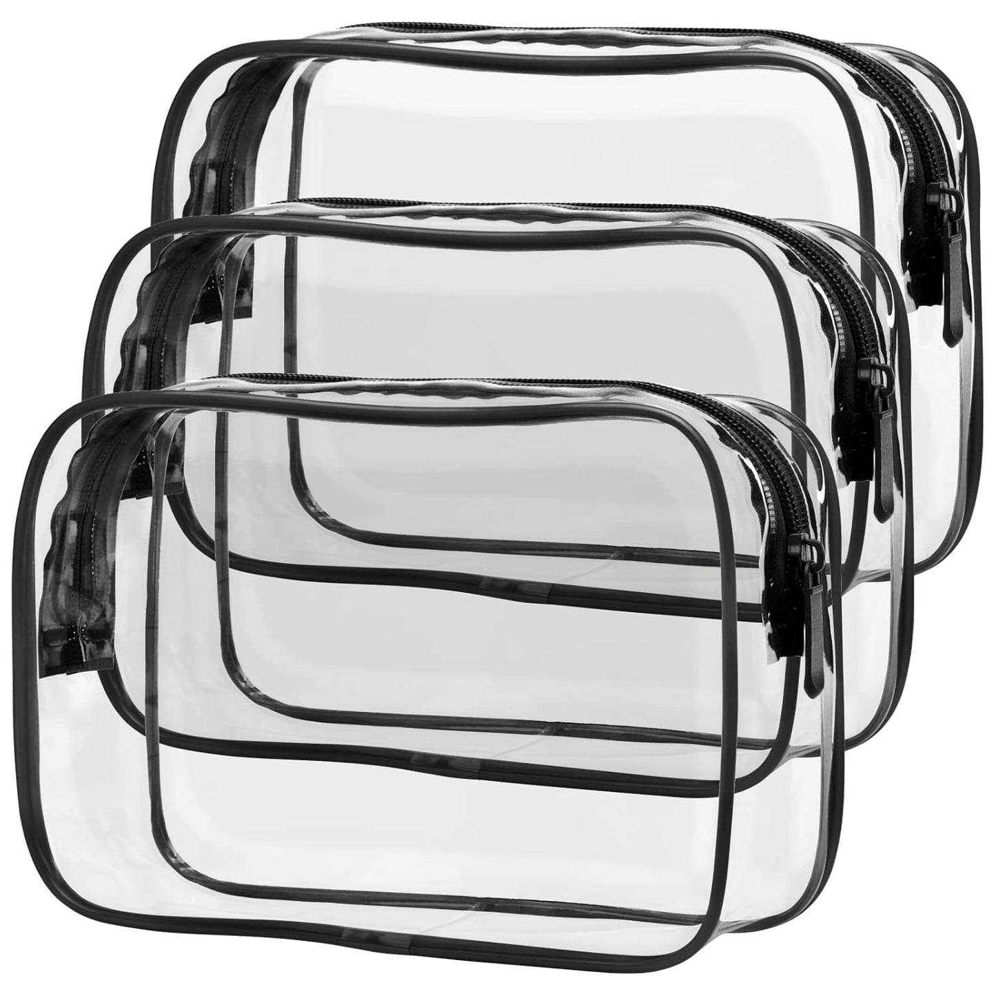 PACKISM Clear Makeup Bags - 3 Pack Clear Travel Bags for Toiletries for Women, Cosmetic Bags Carry on Toiletry Travel Essentials, Black Large